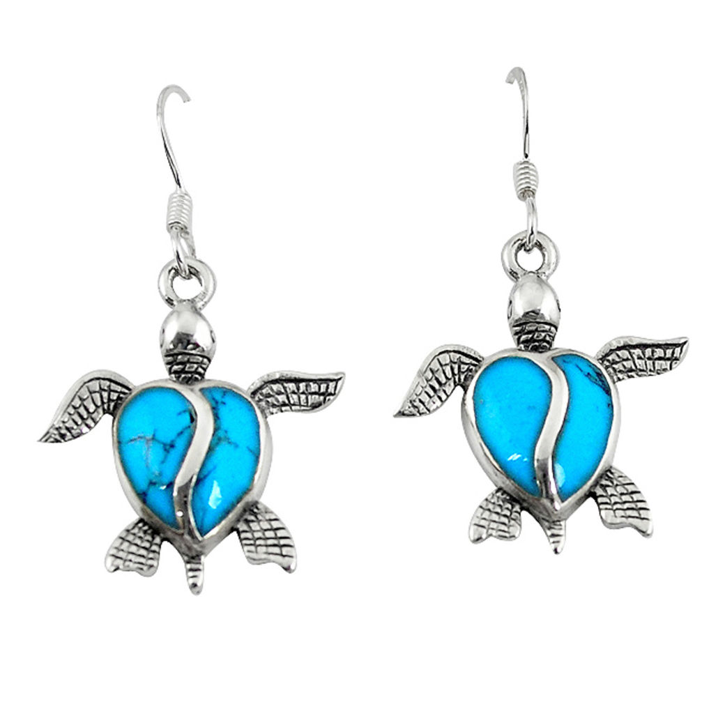 Fine blue turquoise enamel 925 sterling silver tortoise earrings a58838 c14386
