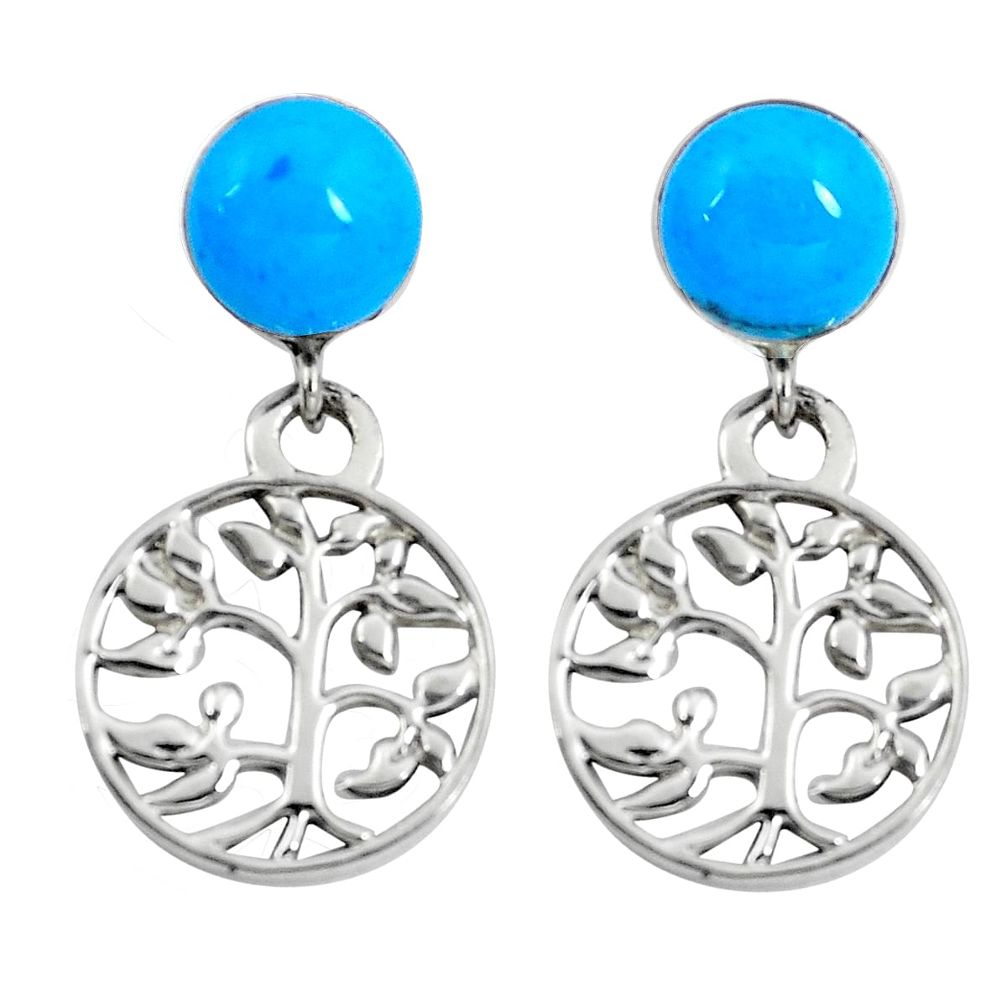 4.34cts fine blue turquoise enamel 925 silver tree of life earrings c11646