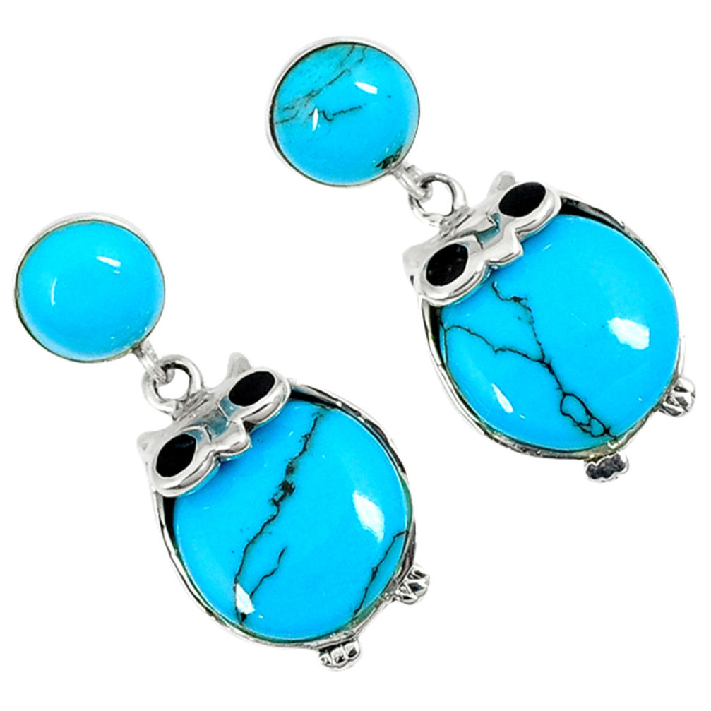 LAB Fine blue turquoise onyx 925 sterling silver dangle earrings jewelry c11847
