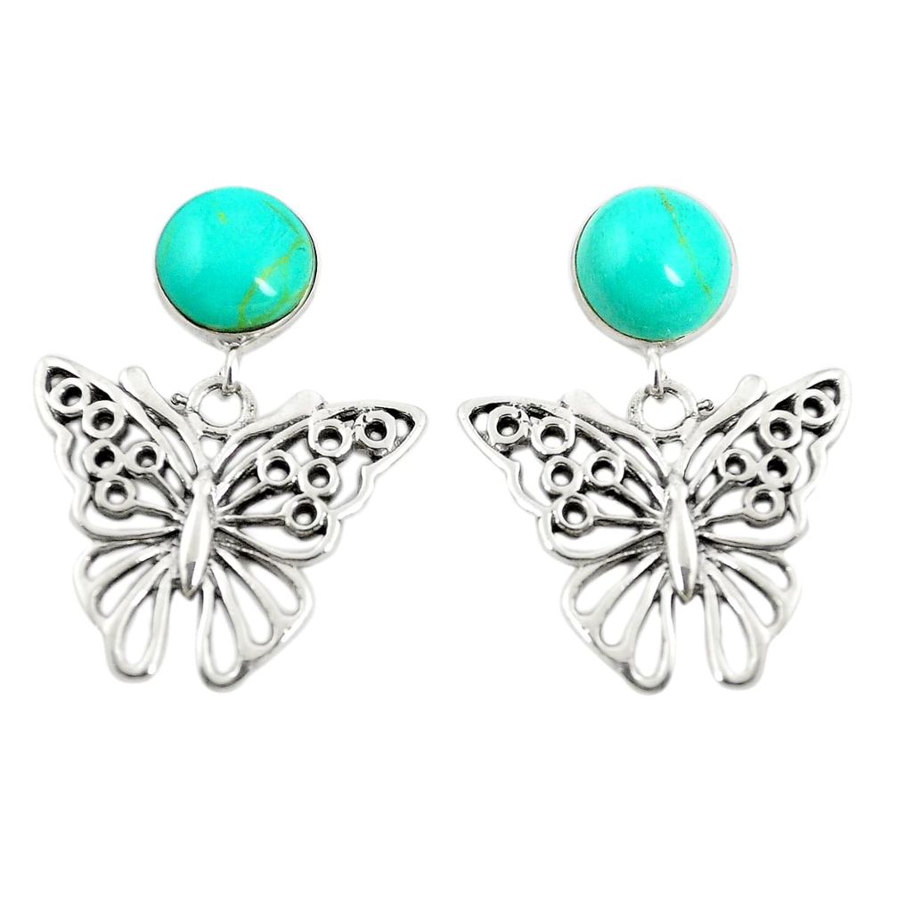 Fine green turquoise 925 sterling silver butterfly earrings jewelry c11713