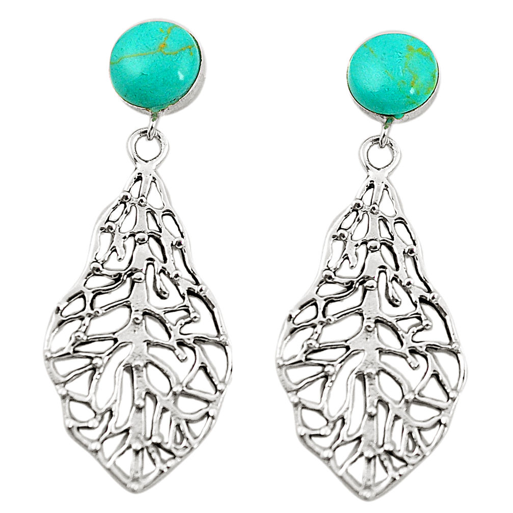 Fine green turquoise 925 sterling silver dangle earrings jewelry c11695