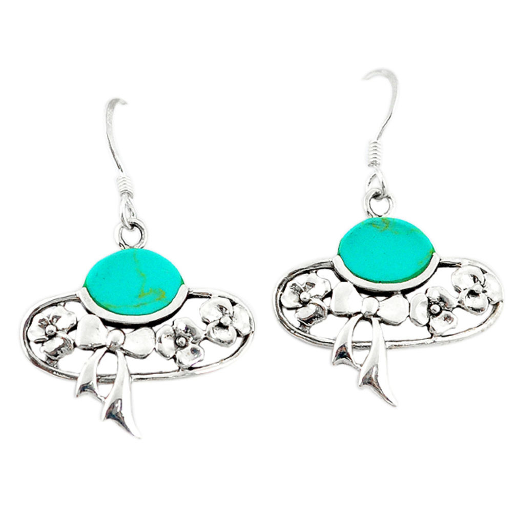 LAB Fine green turquoise 925 sterling silver dangle earrings jewelry c11786