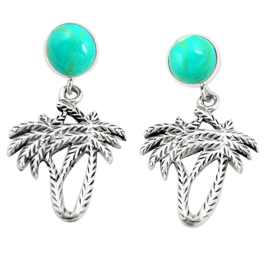 Fine green turquoise 925 sterling silver dangle earrings jewelry c12598