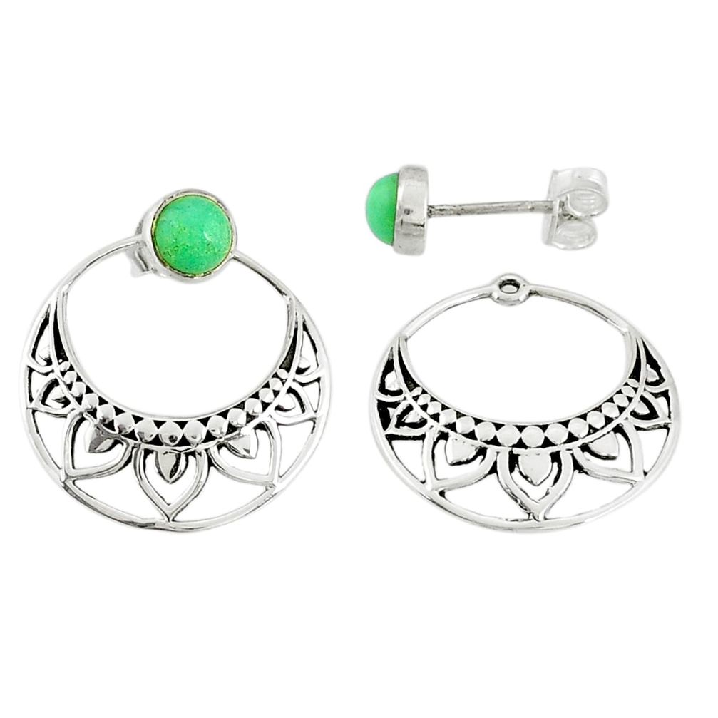 1.70cts fine green turquoise 925 sterling silver dangle earrings stud r71181