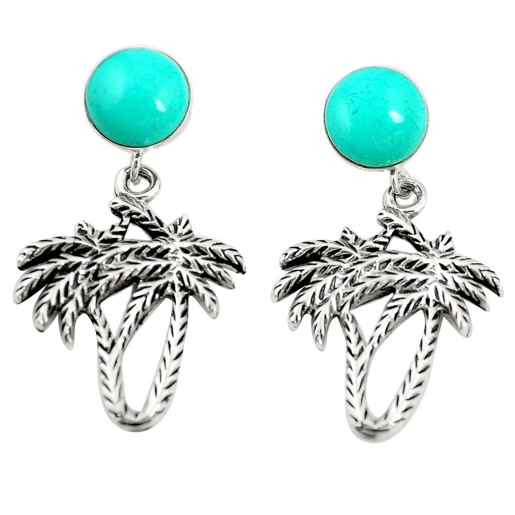 Fine green turquoise 925 sterling silver dangle palm tree earrings c12595