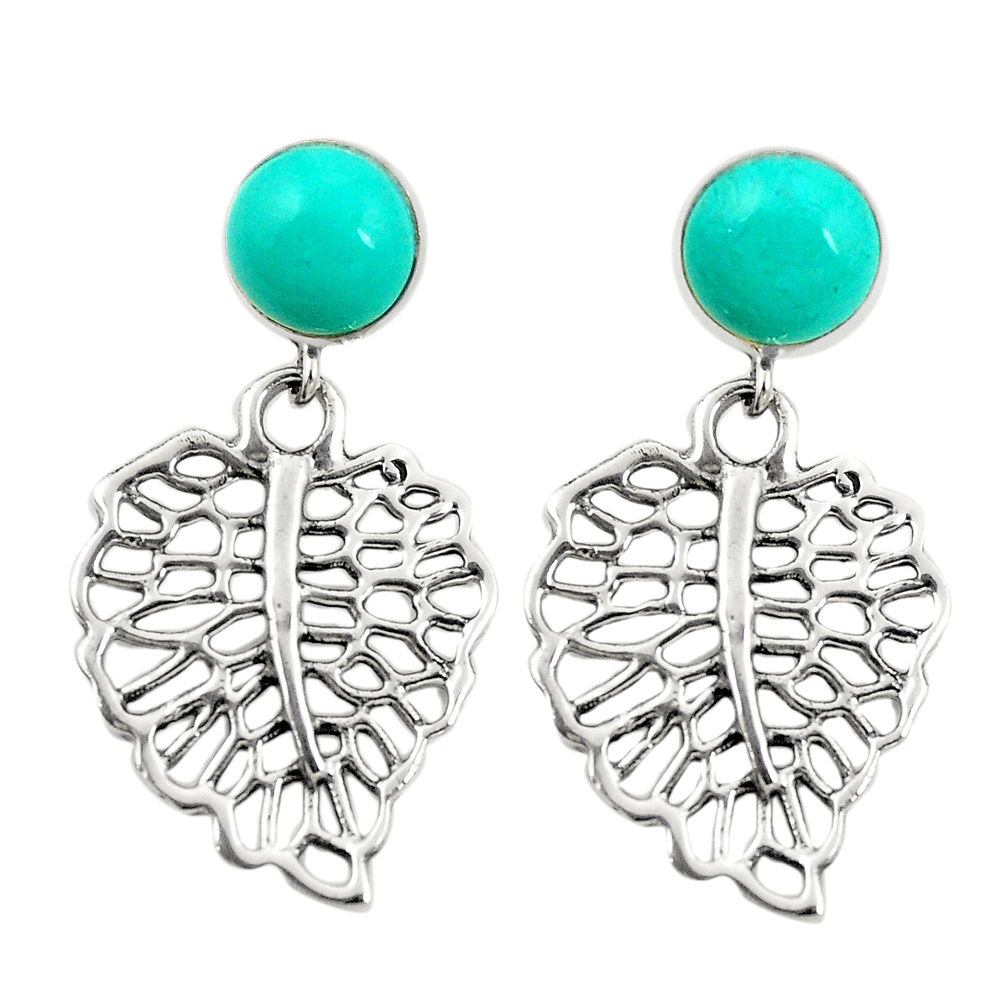 LAB Fine green turquoise 925 sterling silver deltoid leaf earrings c11684