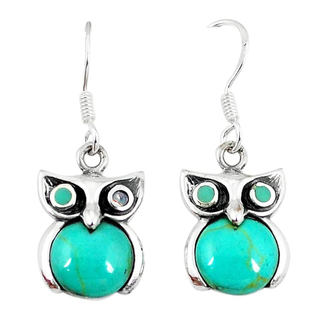 Fine green turquoise 925 sterling silver owl earrings jewelry a55498 c14310