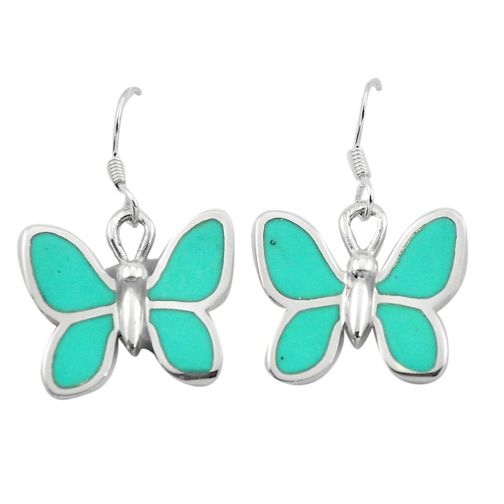 6.03gms fine green turquoise enamel 925 silver butterfly earrings a91902 c13639
