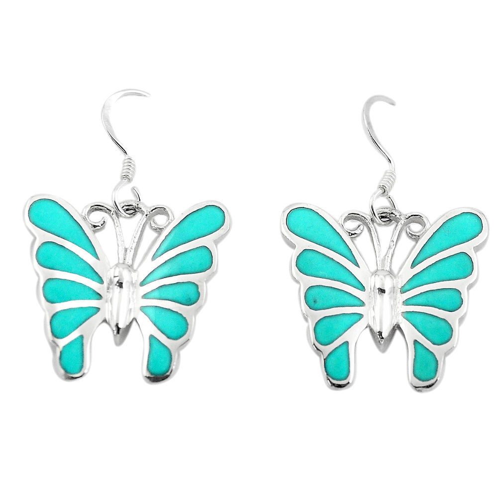 LAB 6.69gms fine green turquoise enamel 925 silver butterfly earrings a91936 c14321