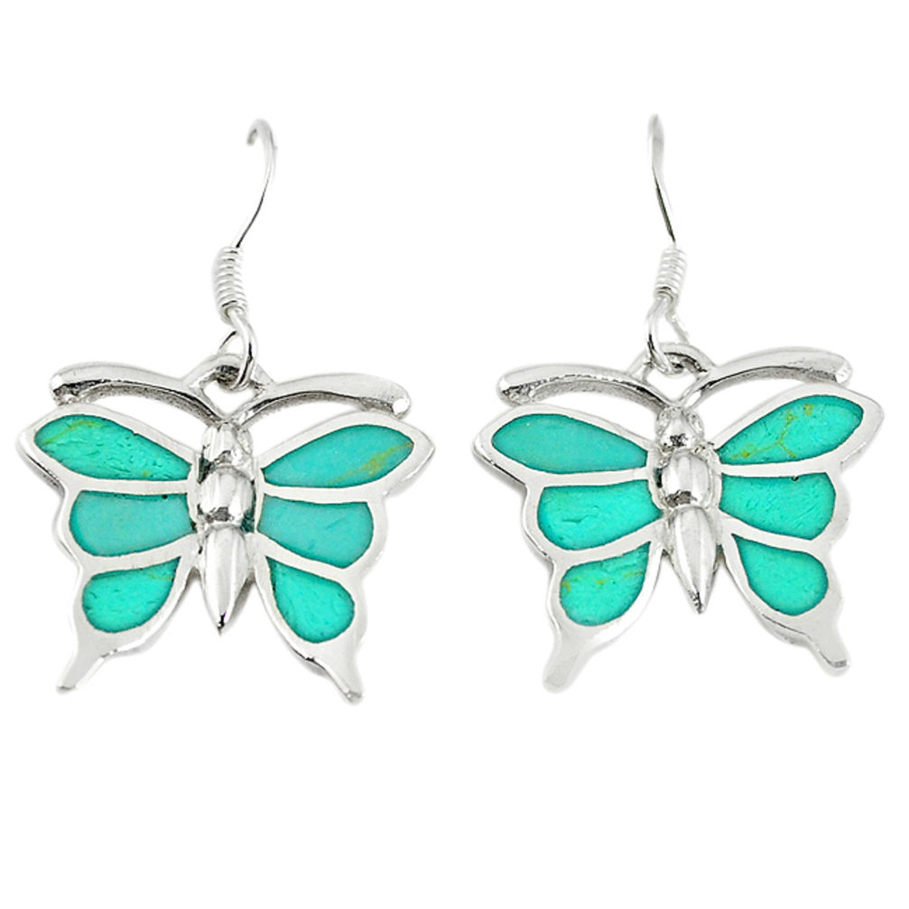 Fine green turquoise enamel 925 silver butterfly earrings jewelry a67817 c14337