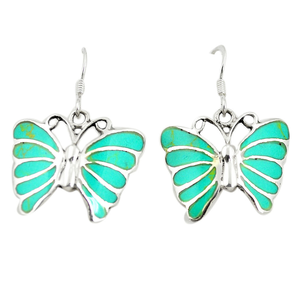 Fine green turquoise enamel 925 silver butterfly earrings jewelry c11587