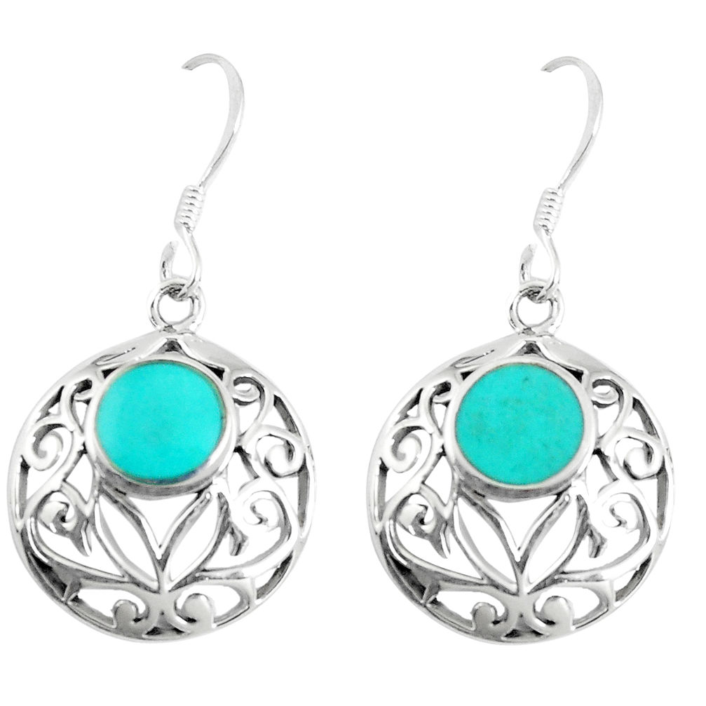 LAB 4.89gms fine green turquoise enamel 925 sterling silver dangle earrings c11663