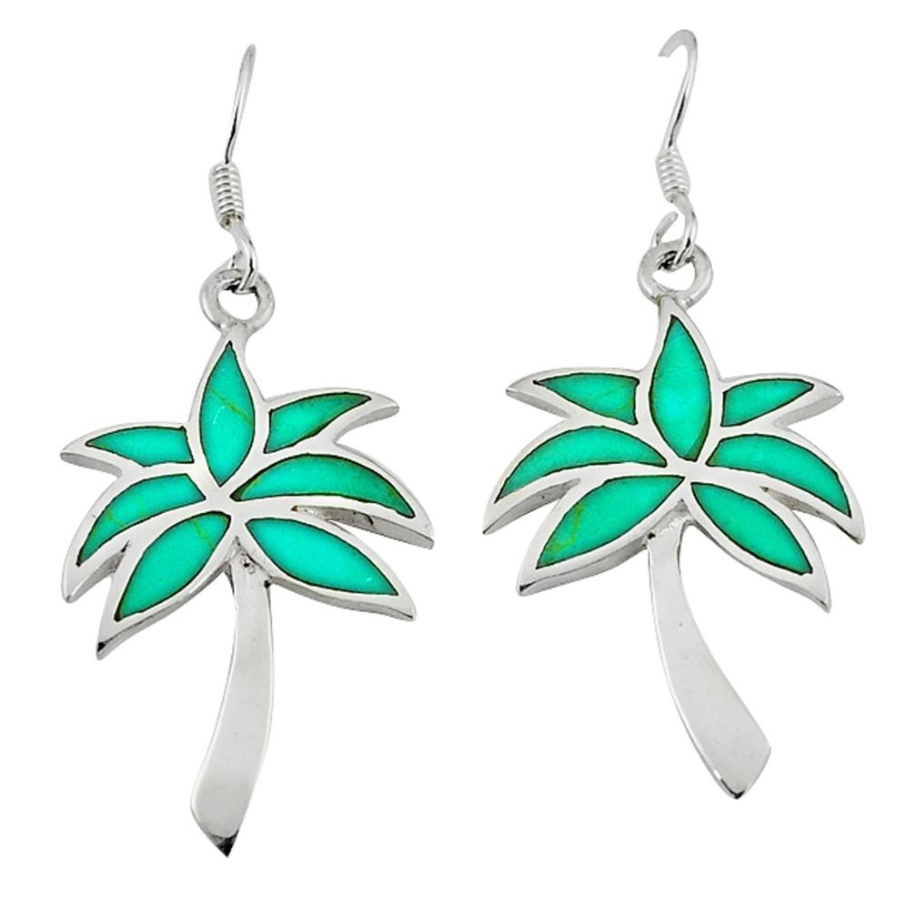 Fine green turquoise enamel 925 silver dangle palm tree earrings a58862 c13628