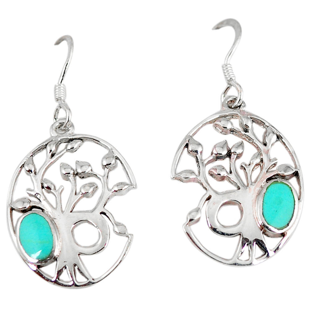 LAB Fine green turquoise enamel 925 silver tree of life earrings c11674