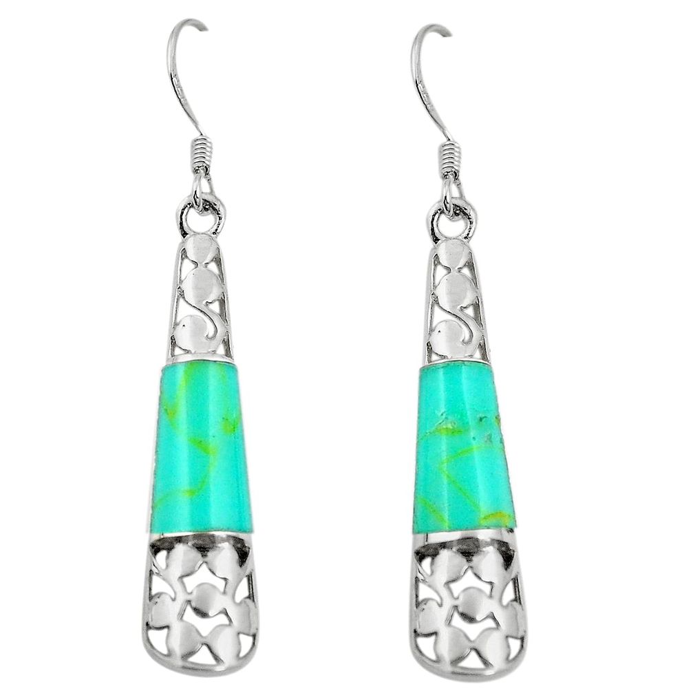 Fine green turquoise enamel 925 sterling silver dangle earrings c11732