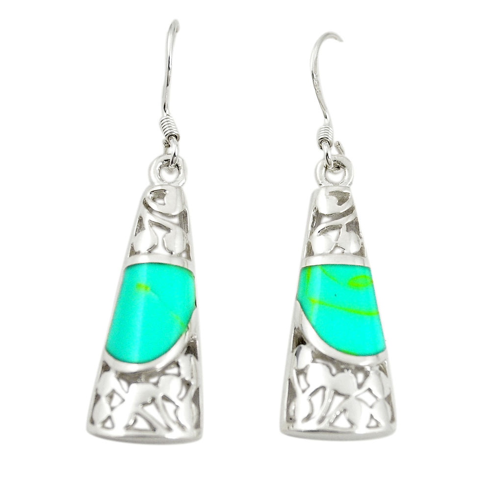LAB Fine green turquoise enamel 925 sterling silver dangle earrings c11768