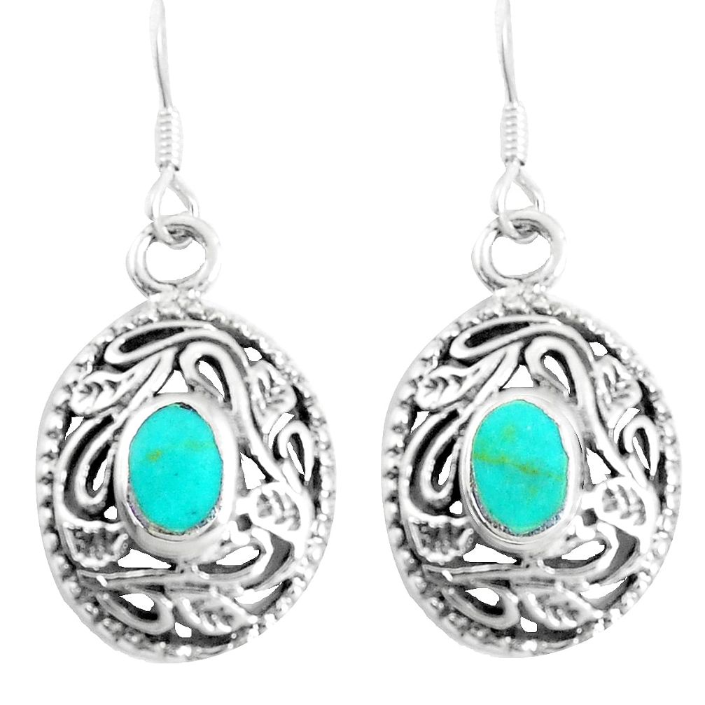 3.89gms fine green turquoise enamel 925 sterling silver dangle earrings c11778