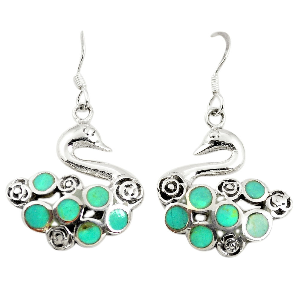 Fine green turquoise enamel 925 sterling silver dangle earrings c11813