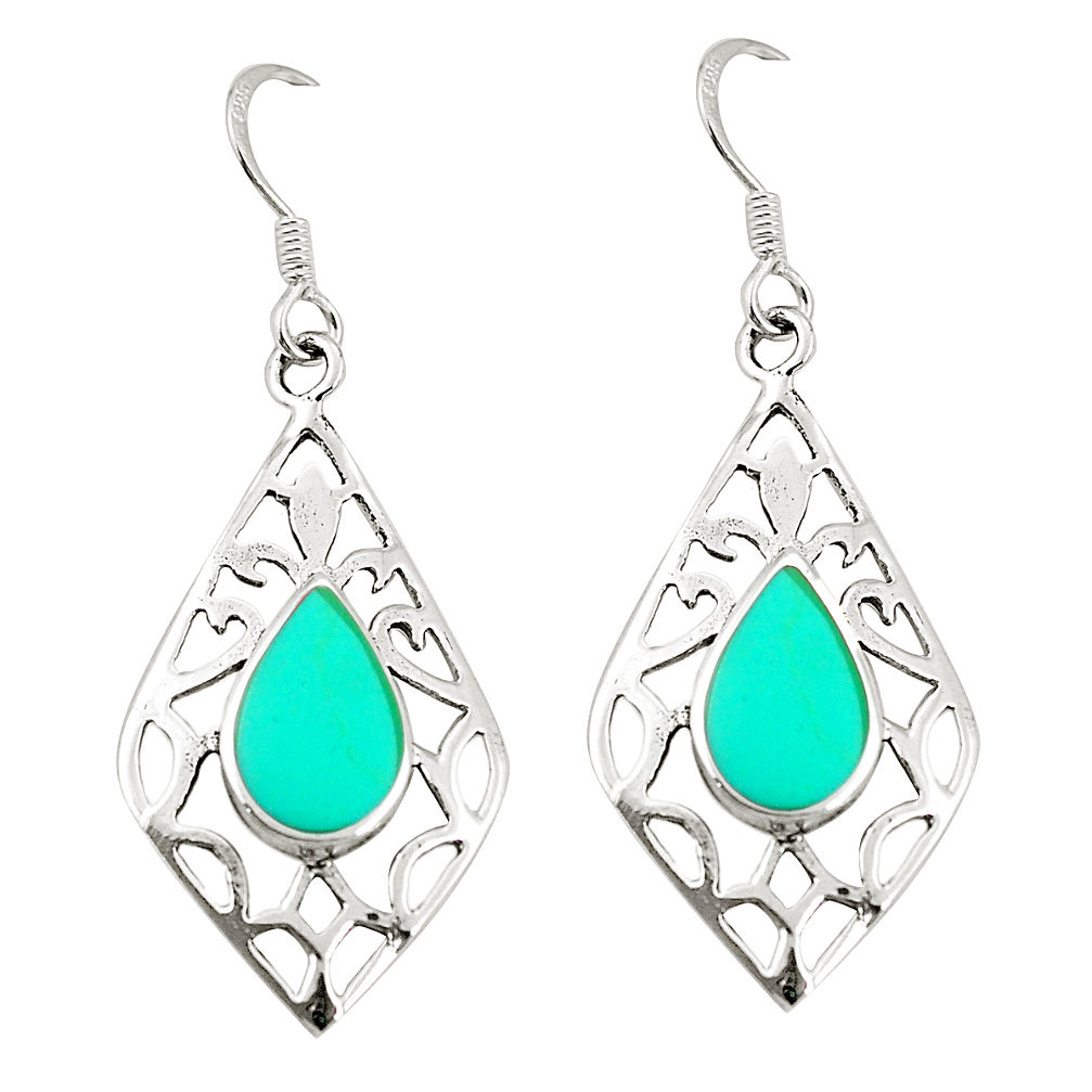 LAB Fine green turquoise enamel 925 sterling silver dangle earrings c11835