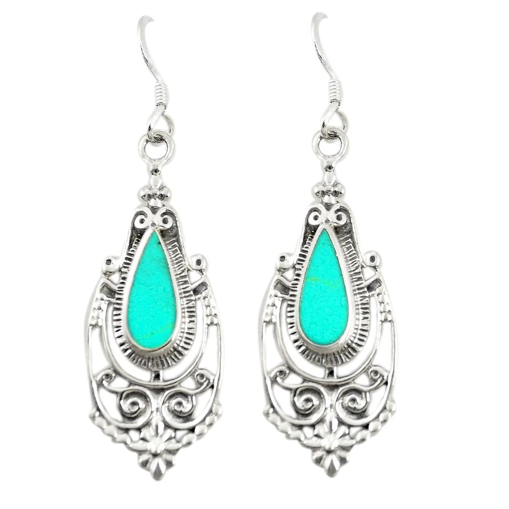 Fine green turquoise enamel 925 sterling silver dangle earrings c11836