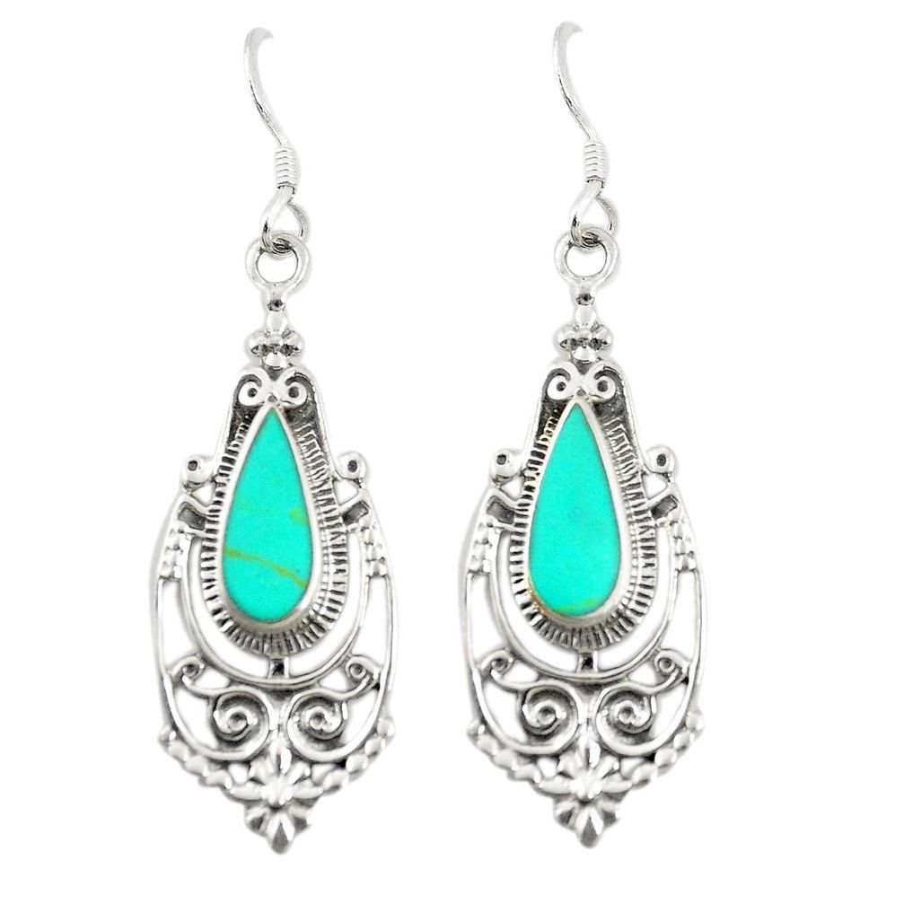 Fine green turquoise enamel 925 sterling silver dangle earrings c11839