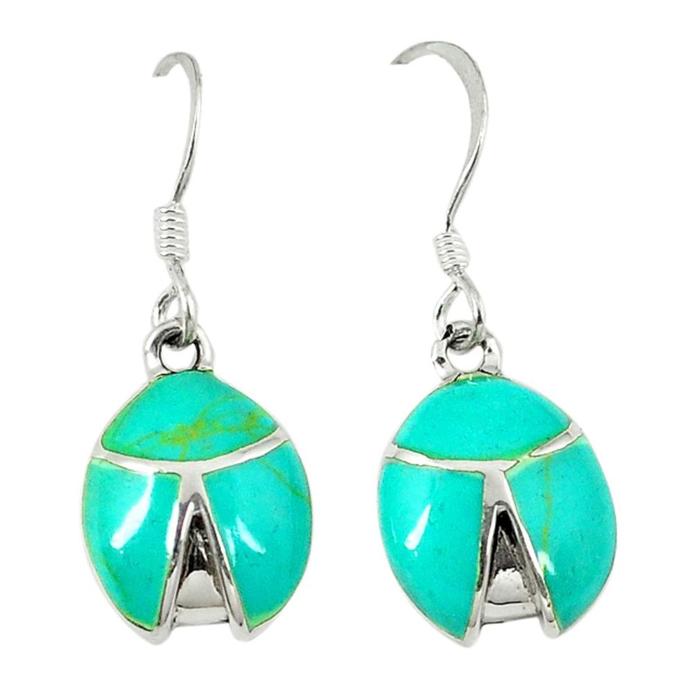 3.85gms fine green turquoise enamel 925 sterling silver dangle earrings c22724