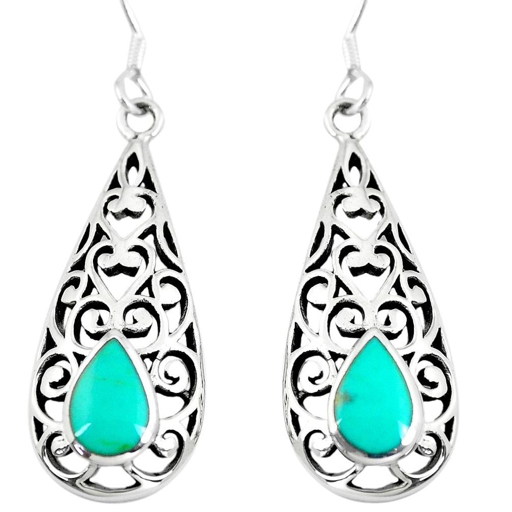 4.02gms fine green turquoise enamel 925 sterling silver dangle earrings c26017