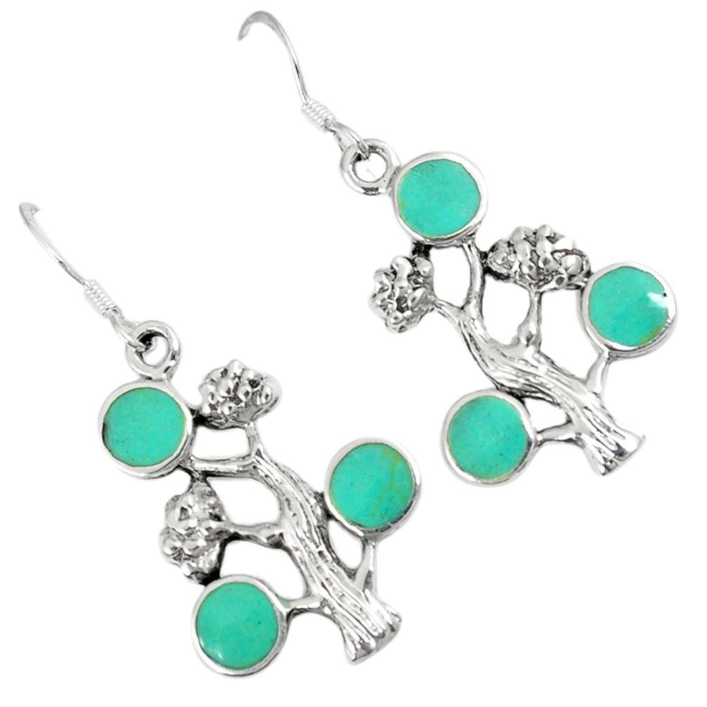 Fine green turquoise enamel 925 sterling silver dangle tree earrings c11854