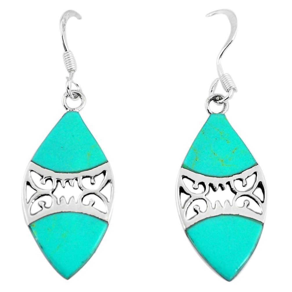 3.02gms fine green turquoise enamel 925 sterling silver dangle earrings c11708