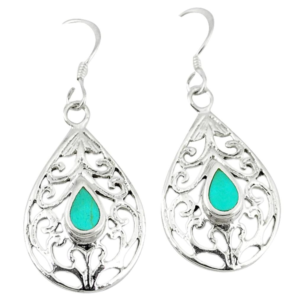 Fine green turquoise enamel 925 sterling silver earrings jewelry c11731