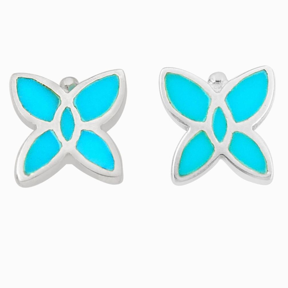 Fine green turquoise enamel 925 sterling silver stud earrings a75874 c14248