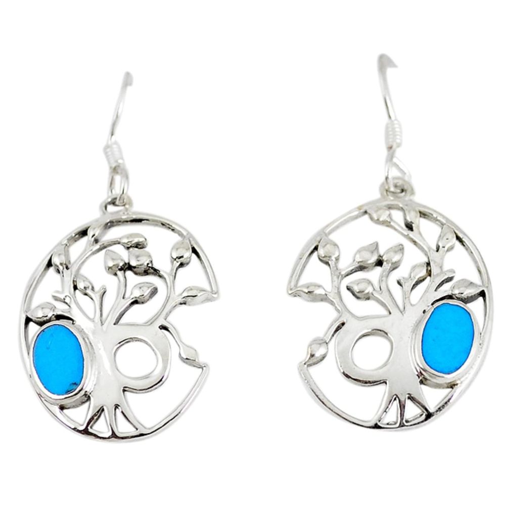 Fine blue turquoise enamel 925 sterling silver tree of life earrings c11667