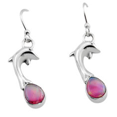 3.65cts fine volcano aurora opal 925 sterling silver dolphin earrings y84348