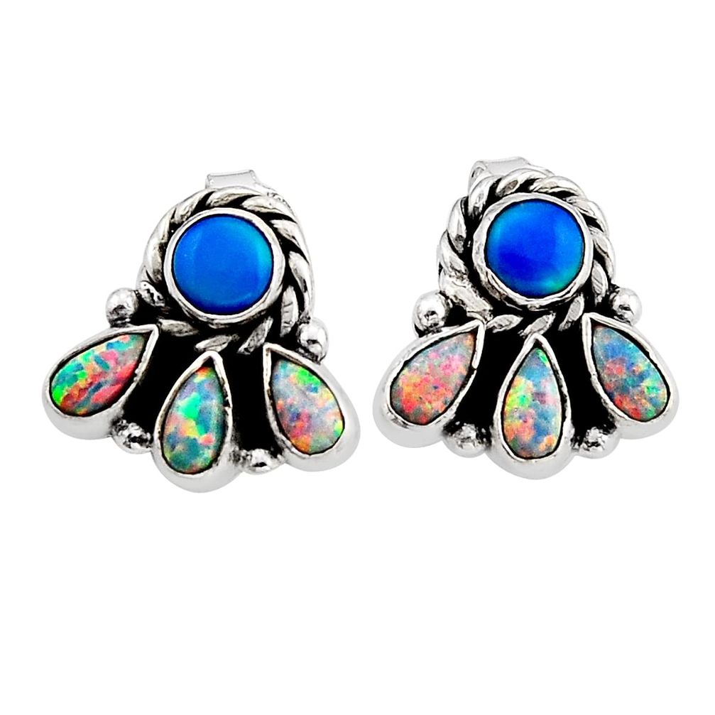4.76cts fine volcano aurora opal australian opal (lab) 925 silver earrings n8703