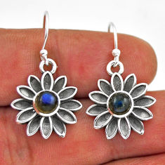 1.70cts flower natural blue labradorite round 925 silver dangle earrings n38856