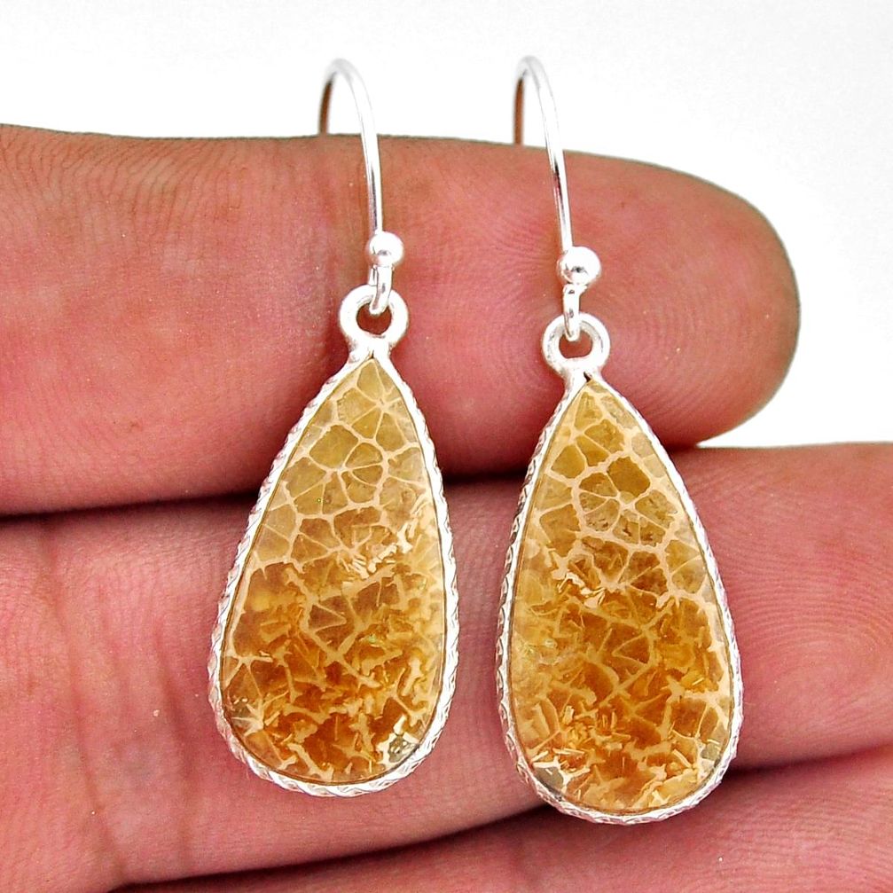 12.57cts fossil coral (agatized) petoskey stone silver dangle earrings n53630