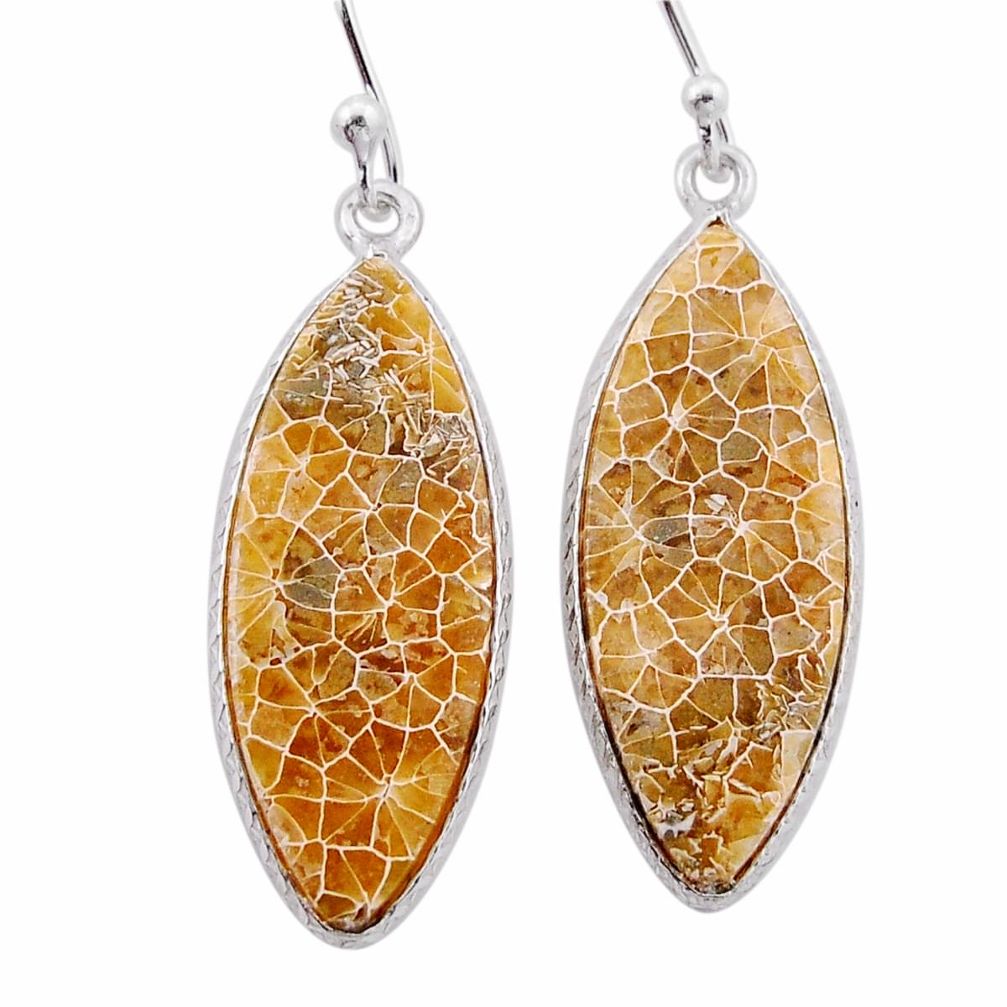 17.05cts fossil coral (agatized) petoskey stone silver dangle earrings n54887
