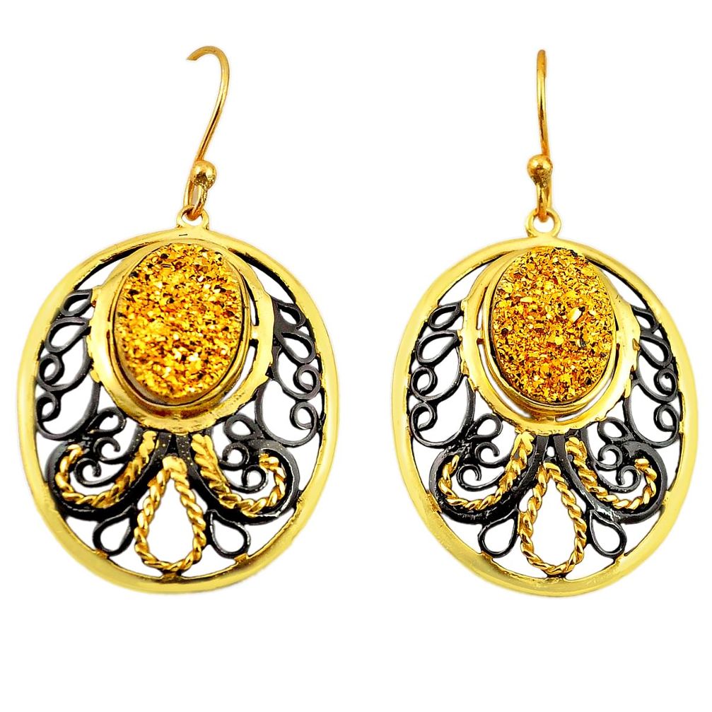 Golden druzy rhodium handmade  dangle earrings f4098