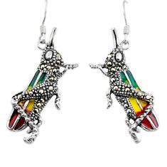 5.08gms grasshopper marcasite enamel 925 sterling silver earrings jewelry c29630
