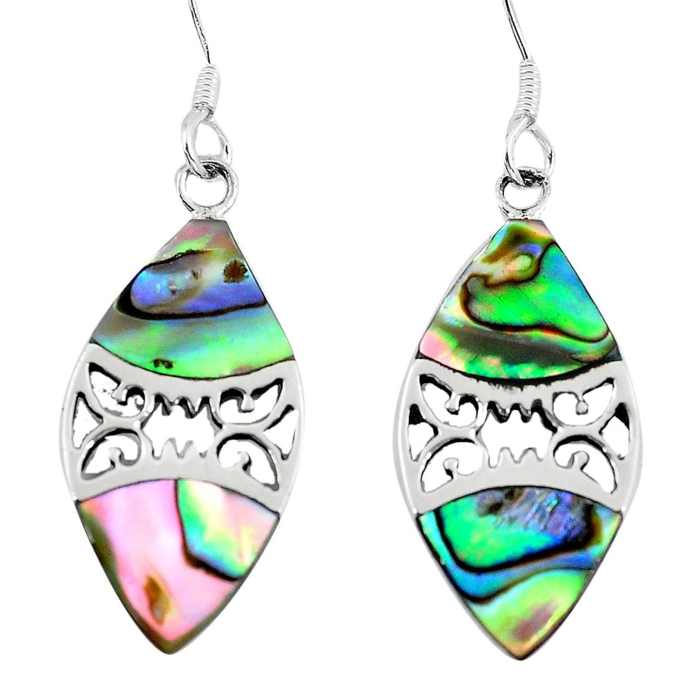 3.09gms green abalone paua seashell 925 silver dangle earrings c11720