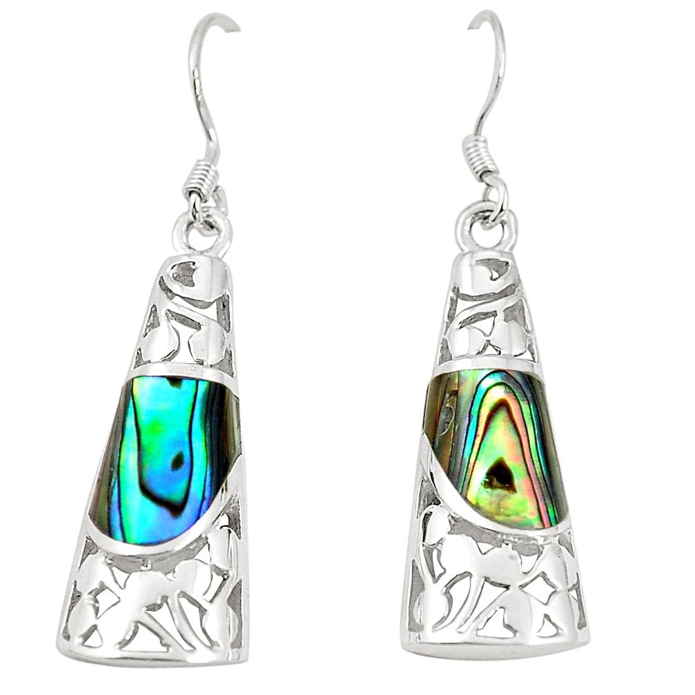 Green abalone paua seashell 925 silver dangle earrings jewelry c11742