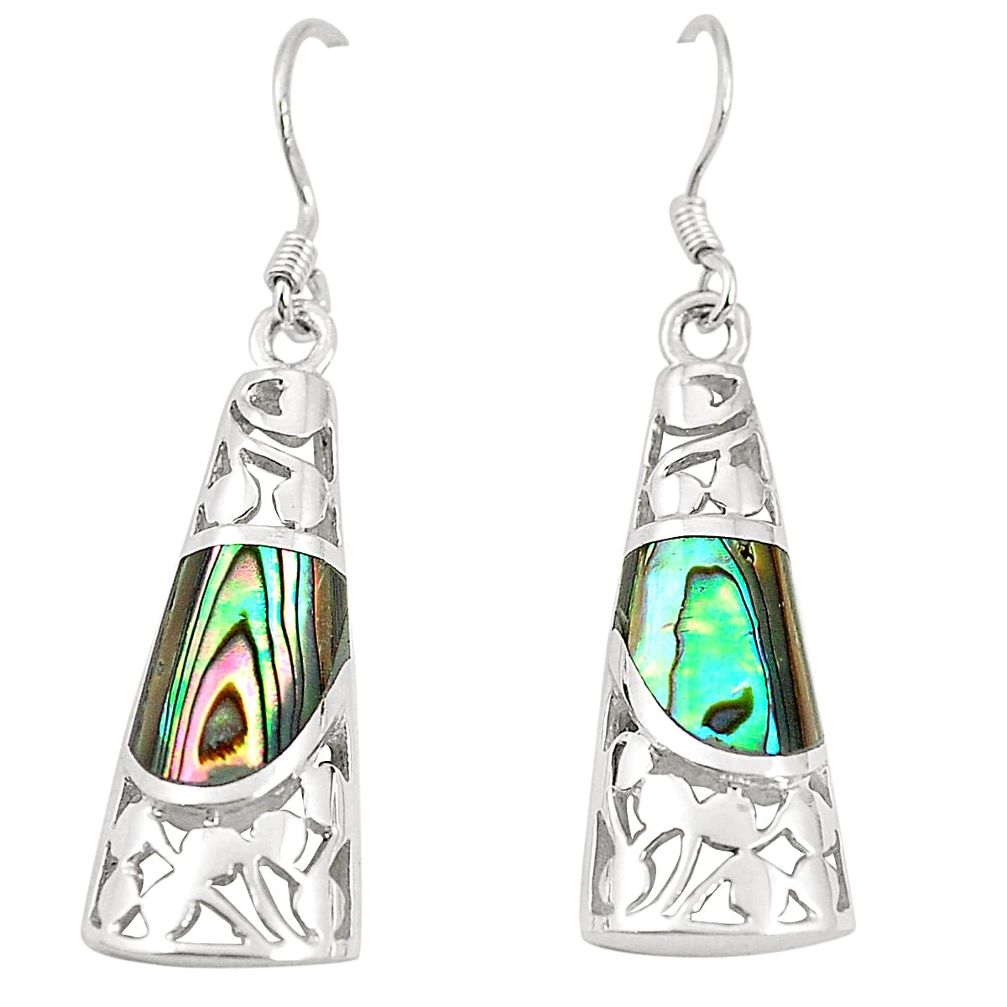 Green abalone paua seashell 925 silver dangle earrings jewelry c11746