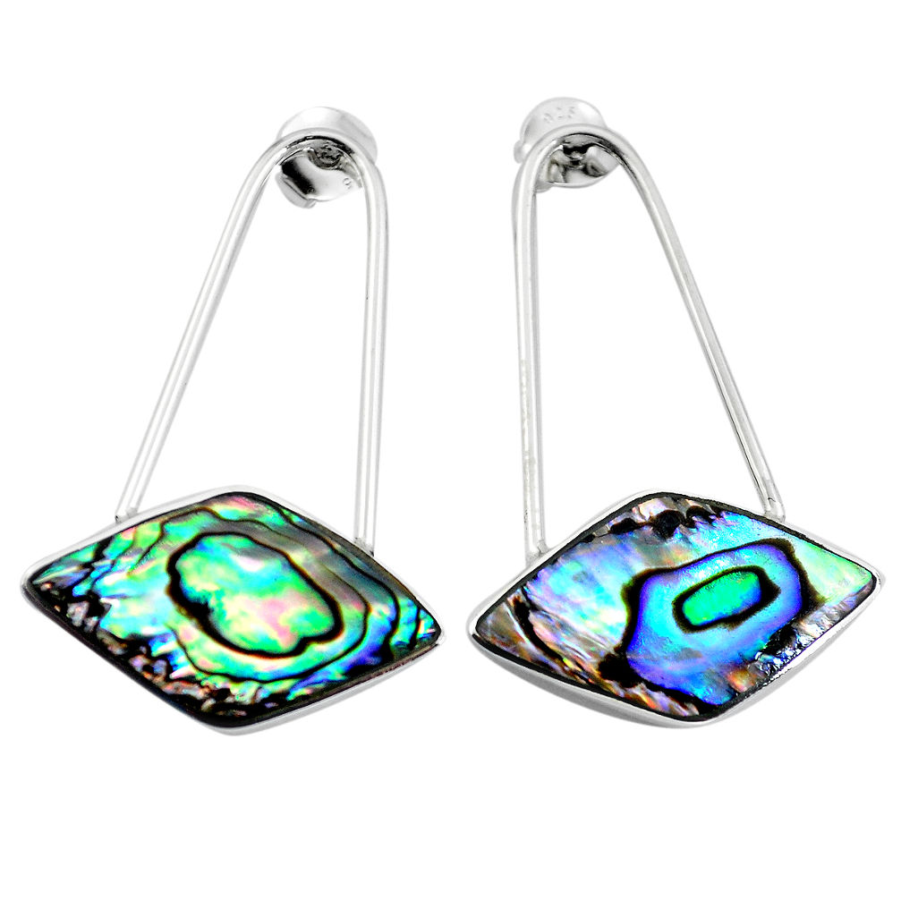 Green abalone paua seashell 925 silver dangle earrings jewelry c23061