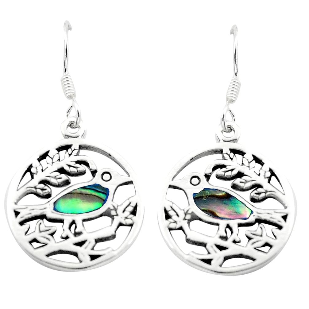 3.87gms green abalone paua seashell enamel silver birds earrings a91921 c14202