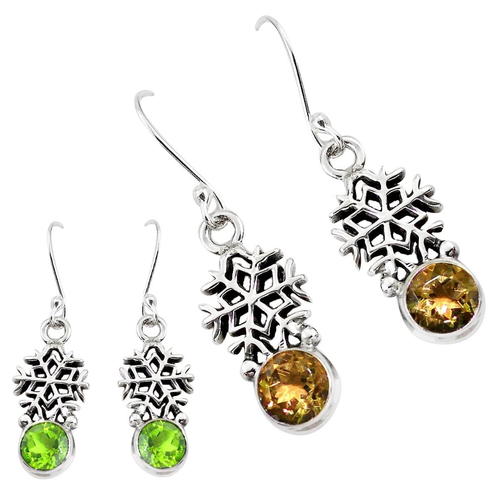 5.10cts green alexandrite (lab) 925 silver dangle snowflake earrings p43143