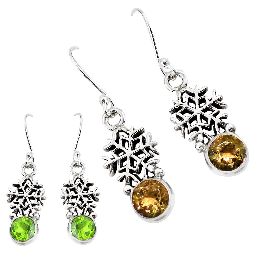5.12cts green alexandrite (lab) 925 silver dangle snowflake earrings p43162