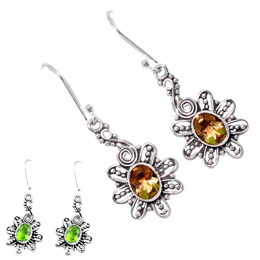 4.21cts green alexandrite (lab) 925 sterling silver dangle earrings p12416