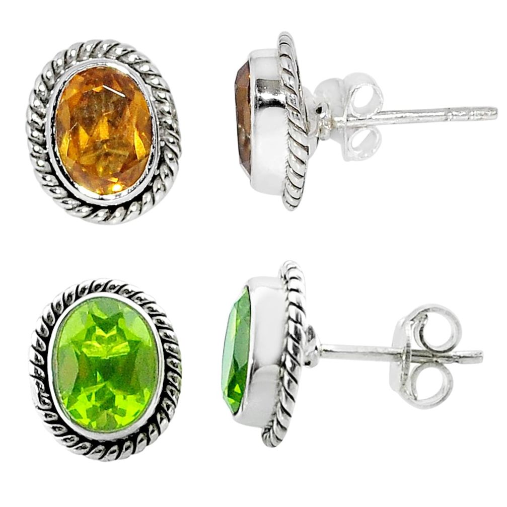 3.98cts green alexandrite (lab) 925 sterling silver stud earrings jewelry t57023