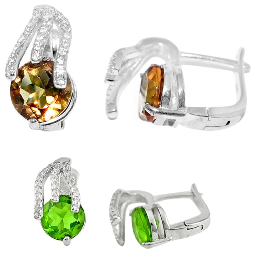 Green alexandrite (lab) topaz 925 silver dangle earrings jewelry c21819
