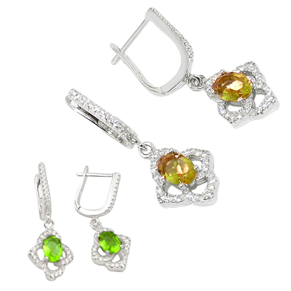 LAB Green alexandrite (lab) topaz 925 sterling silver dangle earrings c20719